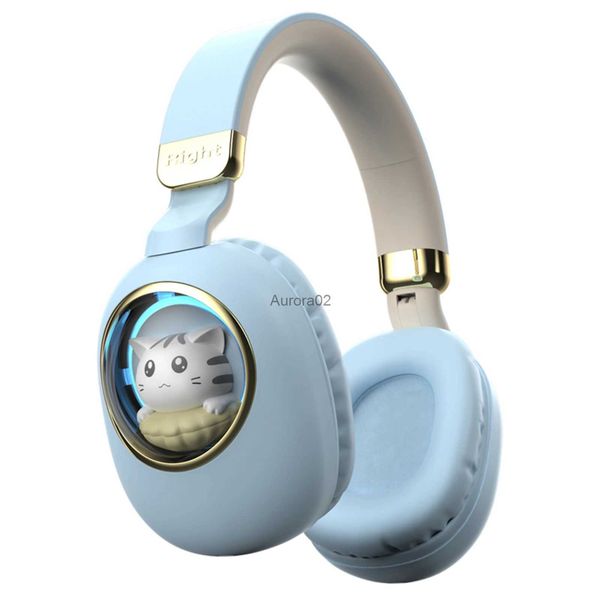 Écouteurs pour téléphone portable Dessin animé mignon sans fil BT5.3 Casque sur l'oreille Casque de jeu Conception animale mignonne AUX IN Écouteur filaire avec lumière colorée YQ231120