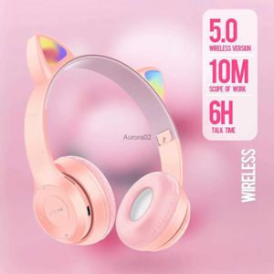Écouteurs de téléphone portable Chat mignon Bluetooth casque sans fil avec micro casque Bluetooth pour enfants rose filles LED téléphone Gamer casques enfant écouteurs YQ231120