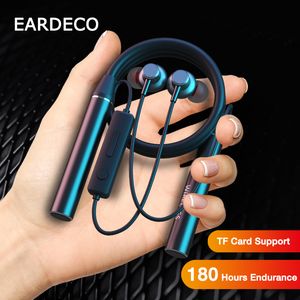 Écouteurs de téléphones portables Eardeco 180 heures Endurance Bluetooth Bass Bass Wireless Headphones avec Mic Stereo Necband Sport Headset TF Carte 230324
