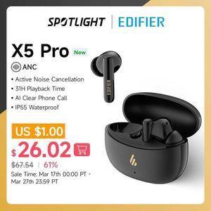 Auriculares para teléfono celular Edifier X5 Pro cancelación activa de ruido TWS Auriculares Bluetooth Auriculares inalámbricos IP55 Modo de juego a prueba de agua Carga rápida Q240321