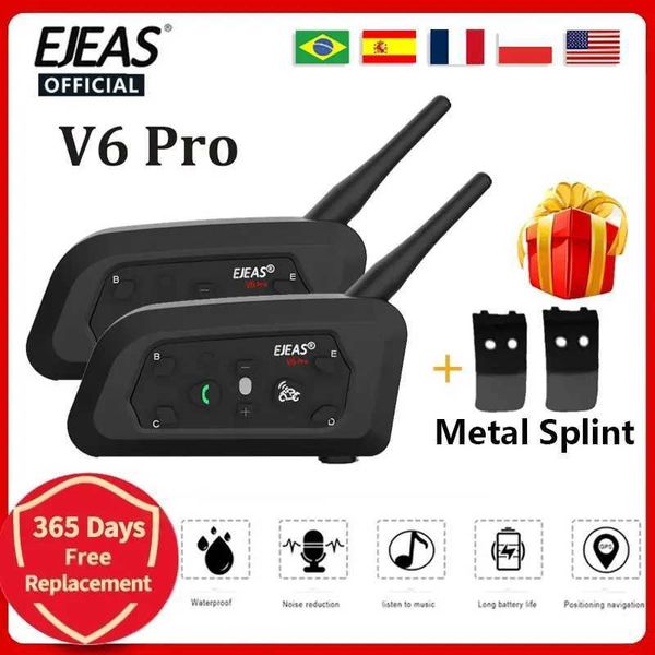 Écouteurs de téléphone portable Ejeas V6 Pro Bluetooth Motorcycle Casque Interphone Head avec 1200m BT Interphone peut accueillir 6 coureurs imperméables J240508