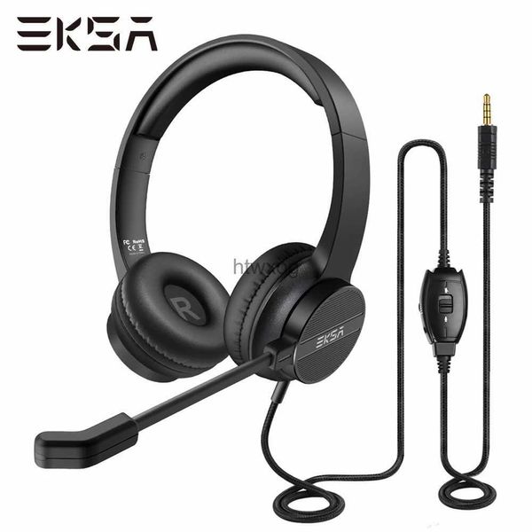 Écouteurs pour téléphone portable EKSA - H12 Casques de bureau pour PC Casque d'ordinateur filaire 3,5 mm avec microphone Écouteurs supra-auriculaires pour Skype/Centre d'appels/Ordinateur portable YQ240105