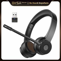 Mobiele telefoon oortelefoons EKSA H16 Headset Bluetooth 5 2 Hoofdtelefoon Nirkabel PC Mikrofon Ai Enc Waktu Bicara 35H Dengan Dongle USB Untuk Kantor Pusat Panggilan 230517 230517