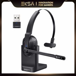 Mobiele telefoon oortelefoons EKSA H5 Bluetooth 5 0 Headsets PC draadloze hoofdtelefoons 2 MICS ENC met oplaadbasis USB Dongle voor kantoor 230412