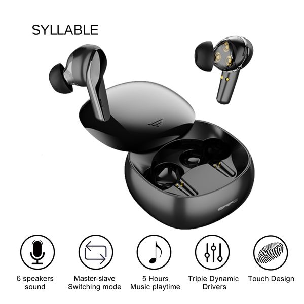 Auriculares de teléfonos celulares EST Triple Dynamic Drivers Syllable WD1100 TWS 5 Horas True Wireless Stereo auriculares 6 Altavoces Estilo de toque de sonido 230412