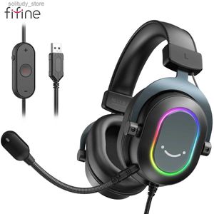 Auriculares para teléfono celular Fifine Dynamic RGB Gaming Auriculares con micrófono Auriculares sobre la oreja 7.1 Sonido envolvente PC 3 Opciones de ecualizador Juego Película Música Q240402