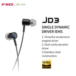 Mobiele telefoon oortelefoons Fiio Jadeaudio JD3 Harman-afgestemde dynamische bas oortelefoonheadset met HD Mic Hifi Music IEM StainlessSteel Shell 230314