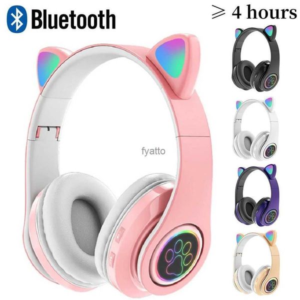 Écouteurs de téléphone portable Flash Light mignon chat oreille sans fil écouteurs contrôle LED enfants et filles stéréo musique casque mobile Bluetooth écouteur cadeau H240312