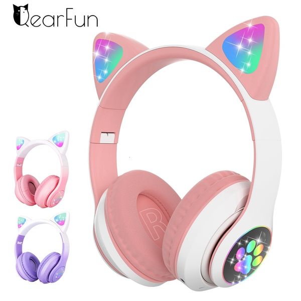 Écouteurs de téléphone portable Light Flash Migne Cat Ear Phone Wire Wire with Mic Can Fermer les enfants LED Girls Stéréo Musique Bluetooth Gamer Gamer 230324