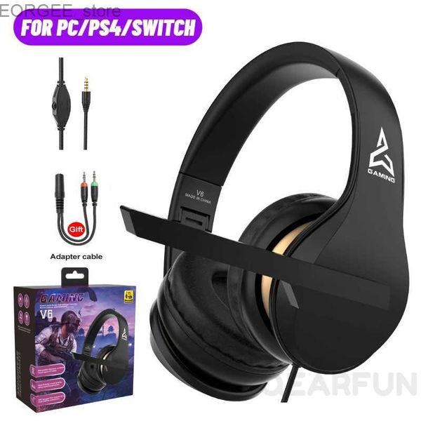 Auriculares de teléfonos celulares auriculares plegables V6 Stero Gaming con micrófono para auriculares de juegos con cable de Nintendo Switch de 3.5 mm para PS4 PC Y240407