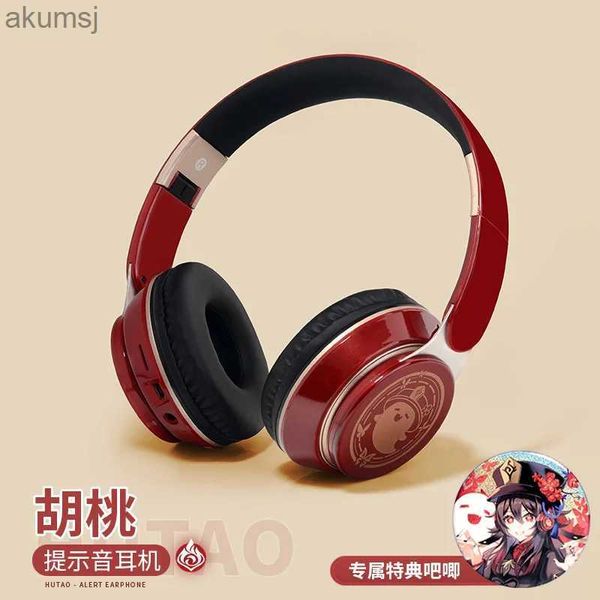 Écouteurs pour téléphones portables Genshin Impact Casque Hu Tao Cosplay Casque Bluetooth sans fil Casque de personnage de jeu avec microphone Hu Tao Badge YQ240304