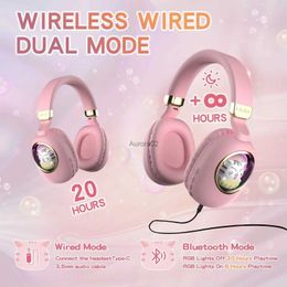 Écouteurs de téléphone portable filles mignon rose sans fil filaire double mode casque pour l'école sur l'oreille enfants chat Bluetooth casque de jeu avec microphone casque YQ231120