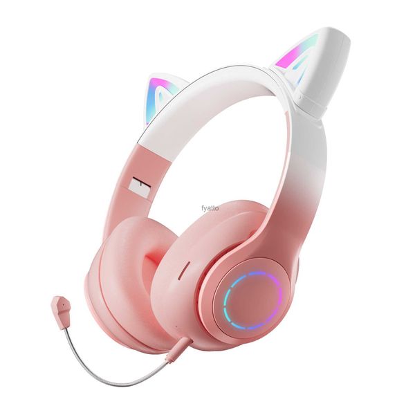 Écouteurs de téléphone portable oreilles de chat progressives (pain en forme d'oreille de chat cuit à la vapeur) casque sans fil émettant de la lumière jeu vidéo hostH240312