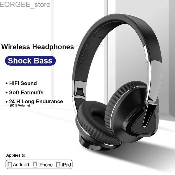 Écouteurs de téléphones portables Écouteurs Bluetooth Wireless Headset HiFi Sound stéréo avec Mic Music Game Sport Earphone Support pliable