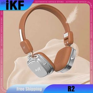 Mobiele telefoon-oortelefoon iKF R2 Retro Bluetooth draadloze koptelefoon Over-ear dynamische headset 60 uur speeltijd Ruisonderdrukking ENC bas Lederen gamer-oortelefoon YQ240304