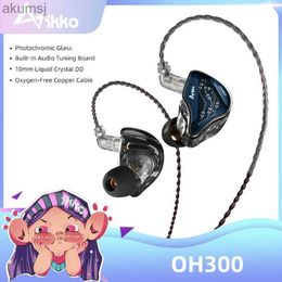 Mobiele telefoon-oortelefoon IKKO OH300 Bekabelde oortelefoon Hifi-hoofdtelefoon 32 Meekleurend glas 10 mm Vloeibaar kristal Dd Muziek-oordopjes In-ear monitor Headset YQ240304