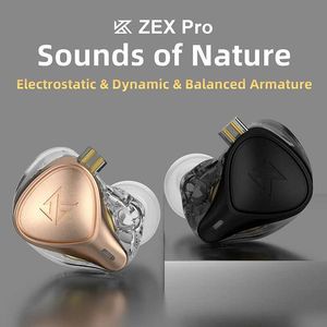 Écouteurs pour téléphones portables KZ ZEX Pro dans l'oreille écouteurs HIFI avec câble amovible statique + dynamique + équilibré écouteurs antibruit écouteurs de jeu de sport Q240321