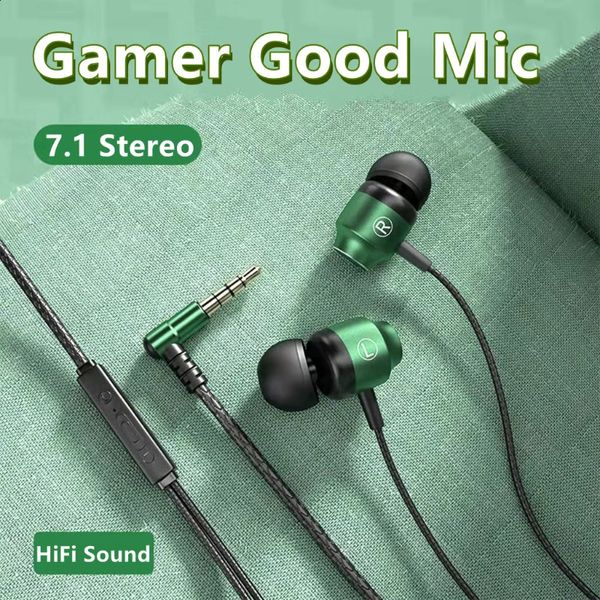 Écouteurs de téléphone portable L Jack Gamer magnétique Écouteurs câblés jeu Green Metal HiFi Bass Stéréo 3,5 mm Type C Écouteurs pour l'ordinateur de téléphone Écouteur de micro 231109