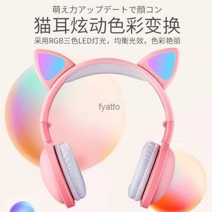 Écouteurs de téléphone portable oreille de chat lumineuse casque Bluetooth couleur makaron téléphone portable sans fil H240312