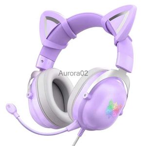 Écouteurs téléphone portable Nouveauté jolie fille rose X11 chat oreille casque avec micro RGB lumière filaire casque de jeu pour téléphone portable ordinateur casque YQ231120