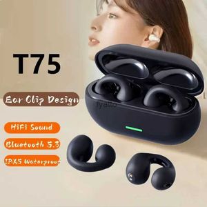 Auriculares para teléfono celular Nuevo Bluetooth 5.3 Auriculares inalámbricos de conducción ósea T75 Clip Oreja Música Cancelación de ruido Llamada de alta definición Juego deportivoH240312