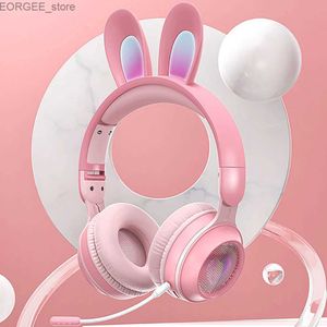 Écouteurs de téléphones portables Nouveaux écouteurs sans fil RVB Rabbit Orees HeadSet With Mic Meuve Girls Music Bluetooth Headphones For Childrens Gamer Headset Y240407