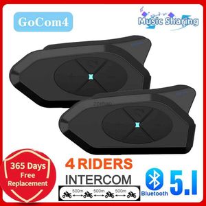 Écouteurs de téléphone portable NOECI GoCom4 Moto Intercom Bluetooth Casque pour 4 Riders Groupe 1500m Interphone duplex intégral IP65 Partage de musique + FMLF