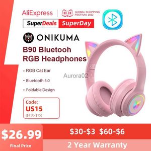 Écouteurs pour téléphones portables ONIKUMA B90 Bluetooth casque avec RGB mignon chat oreille pliable sans fil Bluetooth écouteur casque pour ordinateur de jeu PC Gamer YQ231120