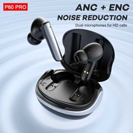Écouteurs de téléphones portables P60 Pro ANC Écouteurs sans fil Bluetooth 5.3 TWS ANC BROWN ANNELLATION CASHEPHONE 4 MICS ENCHET CASSET EARBUDS FREE EN AURE J240508