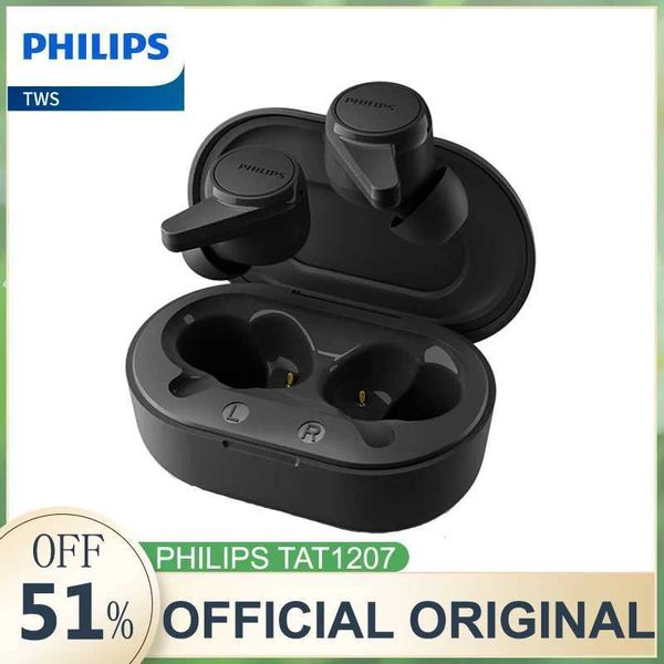 Auriculares para teléfono celular Philips TAT1207 Auriculares HiFi Estéreo Auriculares deportivos Inalámbricos Bluetooth 5.2 Auriculares HD Micrófono Llamada Auriculares 280 mAh Larga vida útil J240123