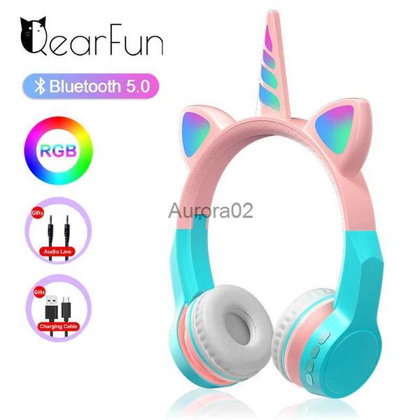 Écouteurs pour téléphones portables QearFun licorne chat oreille casque de jeu avec microphone casque sans fil Gamer pour enfants pour téléphone PC Gaming YQ231120