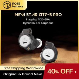 Écouteurs pour téléphones portables Rose Technologies Star City 5 Pro, écouteurs intra-auriculaires hybrides HiFi 1DD + 2BA avec écouteurs haute résolution Q240321