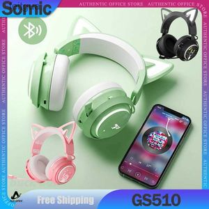 Écouteurs de téléphone portable Somic GS510 Bluetooth casque sans fil avec Microphone RGB coloré Kawaii oreilles de chat casque fille Bluetooth Gamer écouteur cadeau YQ240202