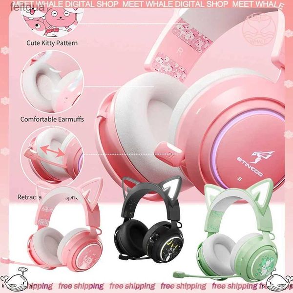 Auriculares para teléfono celular Somic GS510 Auriculares inalámbricos para jugadores con micrófono Orejas de gato RGB Colorido Auriculares Kawaii Chica Bluetooth Auriculares para juegos Regalos YQ240202