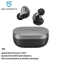 Oortelefoon voor mobiele telefoons SOUNDPEATS H1 Hybride Dual-Driver TWS-oortelefoon Bluetooth 5.2 Apt-X QCC3040 HiFi-geluid Draadloos opladen Oordopjes 40 uur speeltijd J240123