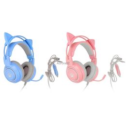 Handy-Kopfhörer SYG25 Cat Ear Game Headset USB + 3,5-mm-Stecker Gaming-Kopfhörer mit Mikrofon und Atemlichtunterstützung Lautstärkeanpassungsmikrofon YQ231120