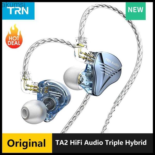 Auriculares para teléfono celular TRN TA2 HiFi Audio Triple Hybrid Driver (1DD + 2 Knowles BA) Auriculares IEM Carcasa de metal con auriculares desmontables Auriculares para correr YQ240304