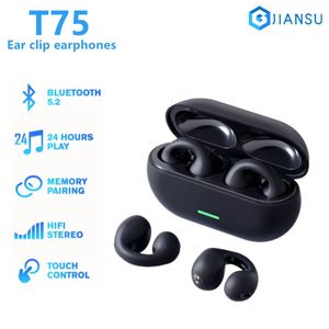 Mobiele telefoon-oortelefoon TWS Bluetooth 5 3 Draadloze beengeleidingshoofdtelefoon T75 Clip Oormuziek Ruisonderdrukkende headset HD Oproep Sport Gaming 231128