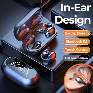 Mobiele telefoon oortelefoons TWS draadloze hoofdtelefoon Bluetooth 52 Botgeleiding Earclip Design Touch Control LED -oordopjes Sportsheadset 230324