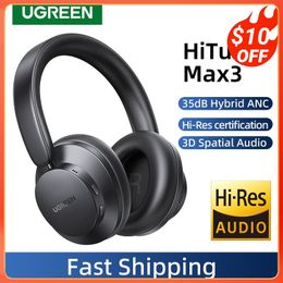 Auriculares del teléfono celular Ugreen Hitune Max3 Hybrid 35dB ANC Active Rideo Canceling Auriculares Wireless sobre los auriculares Bluetooth de la oreja Audio espacial 3D 230812