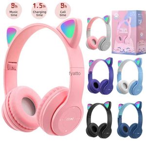 Écouteurs de téléphone portable Écouteurs Bluetooth sans fil Jeu d'oreille de chat mignon avec casque flash LED Musique basse adaptée aux filles comme cadeaux H240312