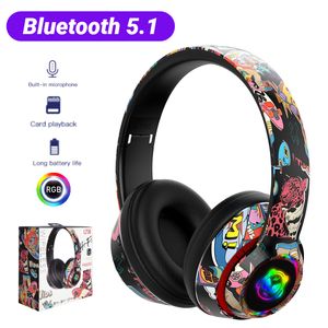 Auriculares para teléfono celular Auriculares inalámbricos para jugadores con micrófono Luz RGB Bluetooth5 1 Auriculares para juegos Niños PC PS4 Soporte Tarjeta TF 230214