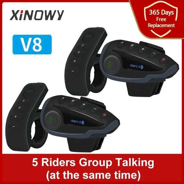 Écouteurs de téléphones portables Xinowy V8 1200m Bluetooth Motorcycle Casque Interphone adapté aux 5 cyclistes Interphone NFC / Remote Control FM Radio J240508