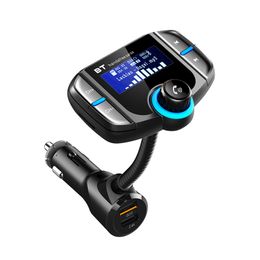 Transmetteurs FM pour téléphone portable Bluetooth Transmetteur FM grand écran de 1,44 pouces Double chargeur de voiture USB QC3.0 Audio mains libres Lecteur de musique MP3 Kit de voiture BT70