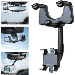 Mobiele telefoonhouder voor auto-achteruitkijkspiegel Intrekbare 360 graden rotatie Navigatiebeugel voor iPhone15 Pro Max Samsung Google Smartphones