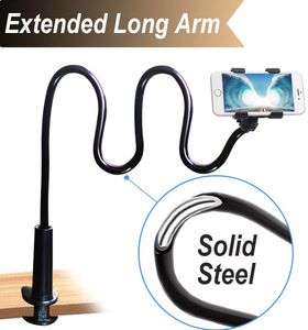 Soporte para teléfono celular, soporte universal para teléfonos móviles con soporte perezoso, abrazadera de montaje con clip de brazo largo de cuello de cisne flexible para teléfonos celulares utilizados para cama, escritorio