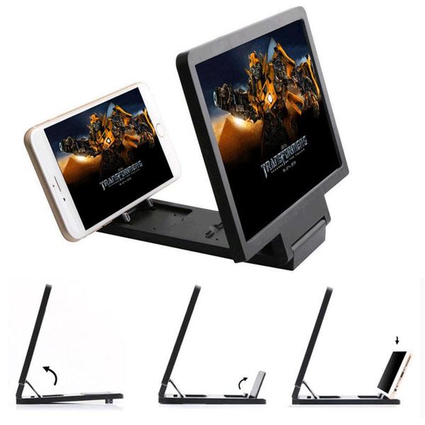 Teléfono celular soportes Soportes de pantalla móvil 3D Magnifier HD Video Soporte Soporte con juego de películas Lupa de escritorio plegable