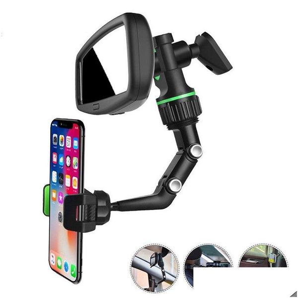 Supports de téléphone portable Support de voiture Clip de rotation à 360 degrés réglable Rétroviseur Vue à la première personne Prise de vue vidéo Conduite Dhvbp