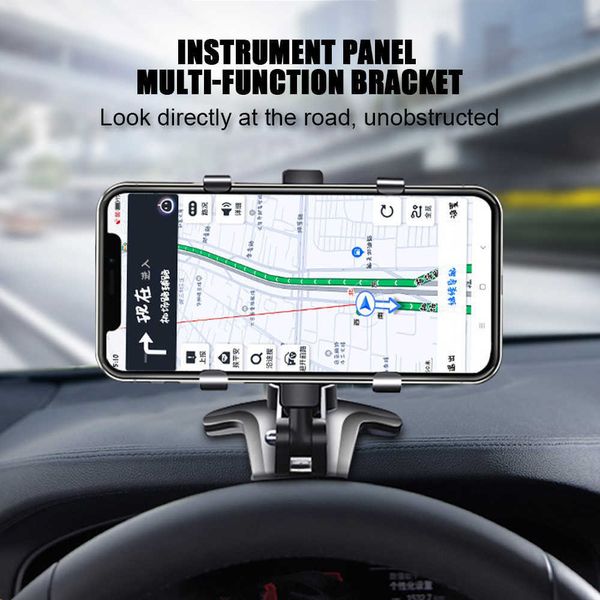 Soportes para teléfono celular Soporte para teléfono móvil para automóvil Panel de instrumentos GPS Clip multifuncional 360 Soporte de fijación de ángulo ajustable Navegación para teléfono móvil P230316