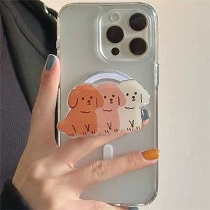 Les supports de monture de téléphone portable INS Korea Cute Cartoon Dog Pold pour Magsafe Magnetic Phone Griptok Grip Tok Stand pour le support de charge de charge sans fil iPhone 15